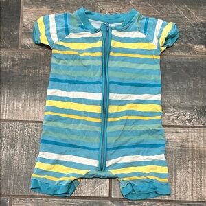 Little Sleepies Blue, Yellow & White Striped Short Sleeve One-Piece